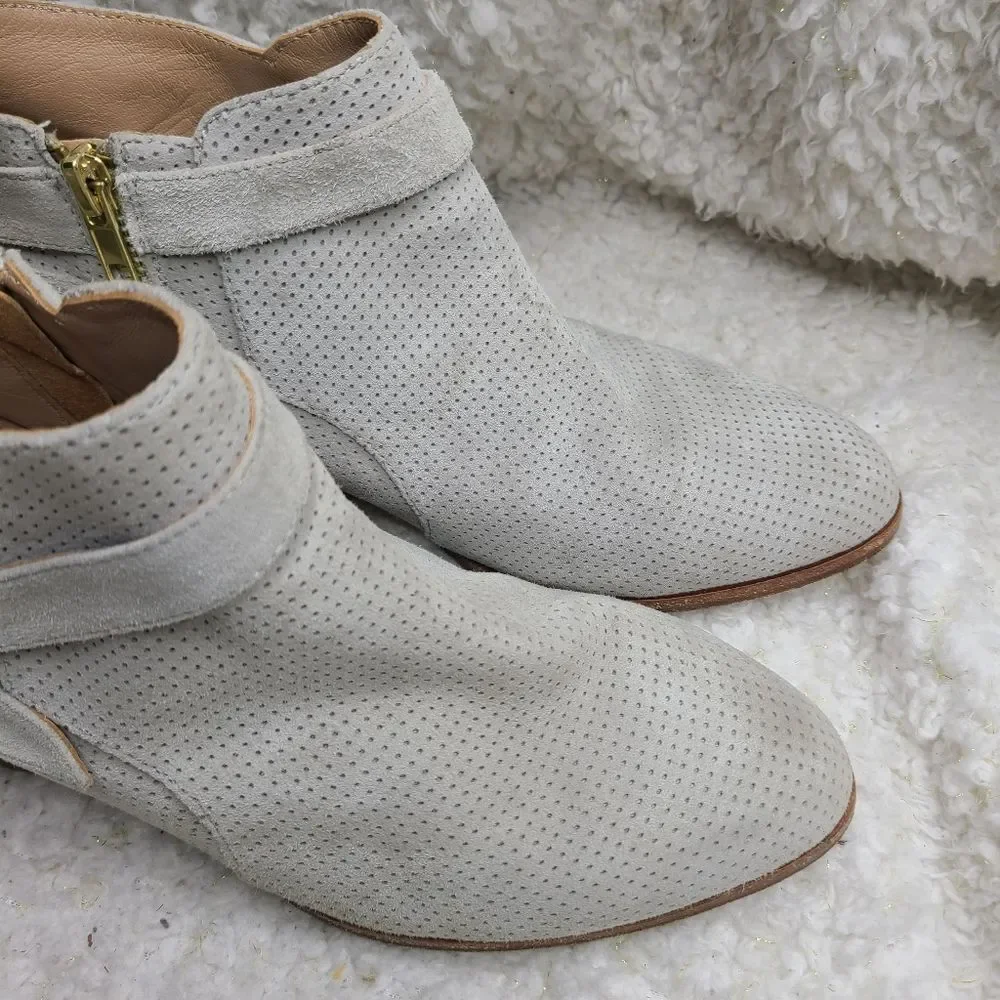 Anthropologie Taupe Perforated Suede‎ Ankle Boots sz 8.5